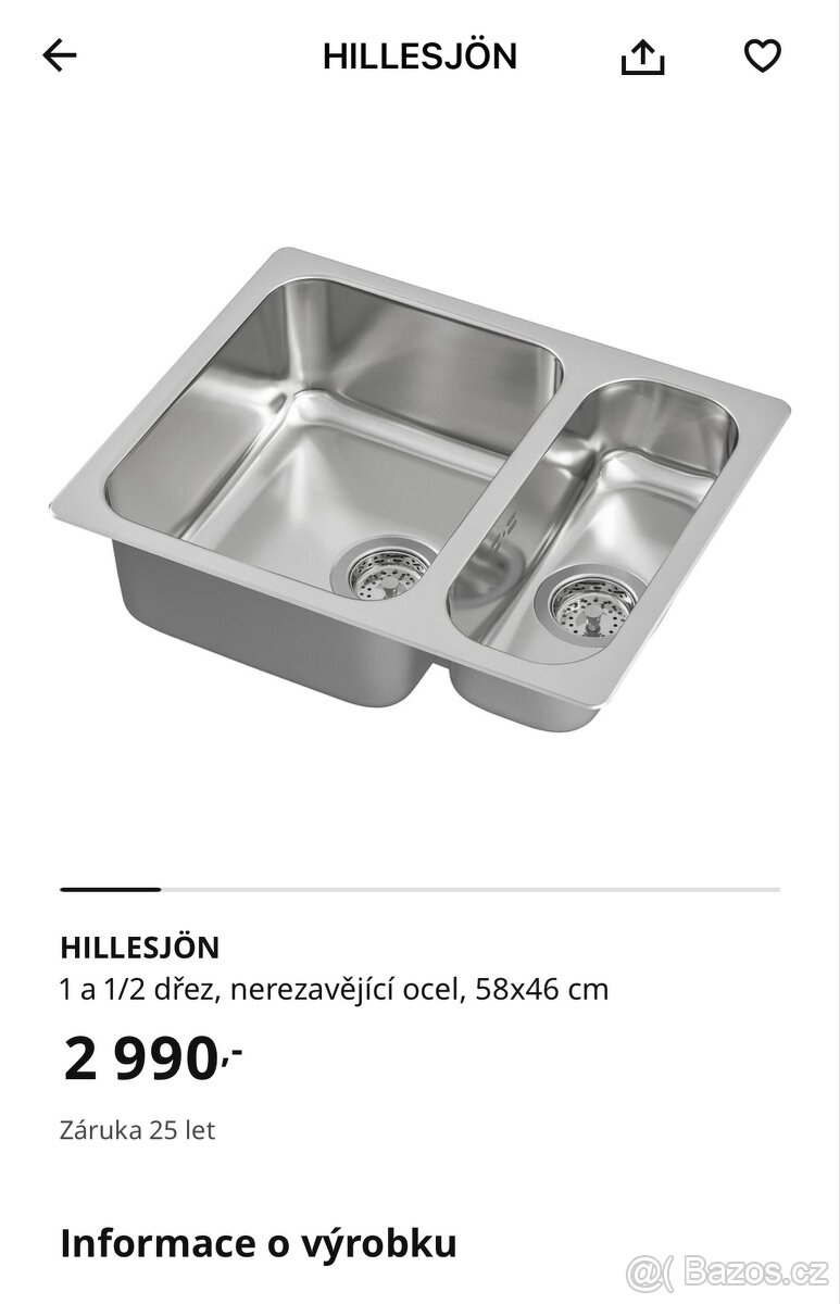 Dřez Ikea HILLESJÖN - nový