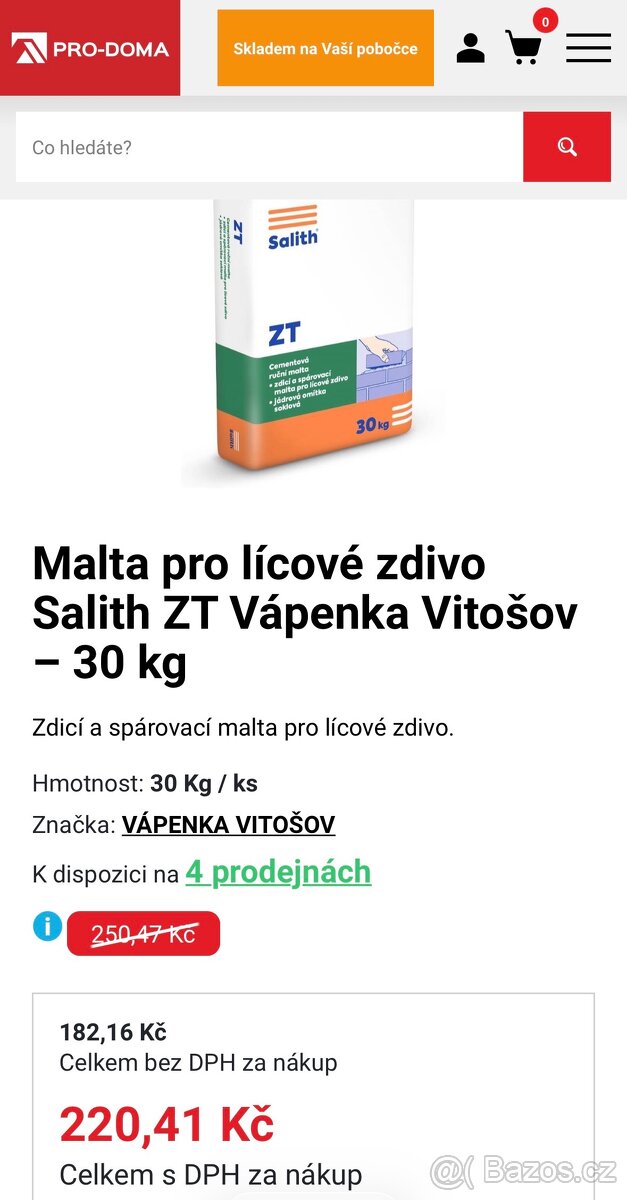 Malta pro lícové zdivo Salith ZT Vápenka Vitošov – 30 kg 4ks