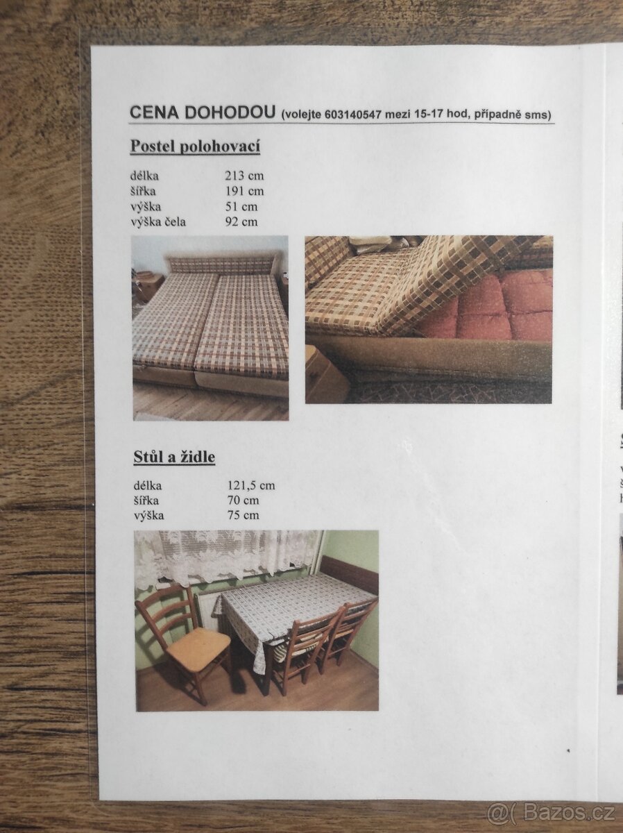 Postel polohovací a stůl a židle