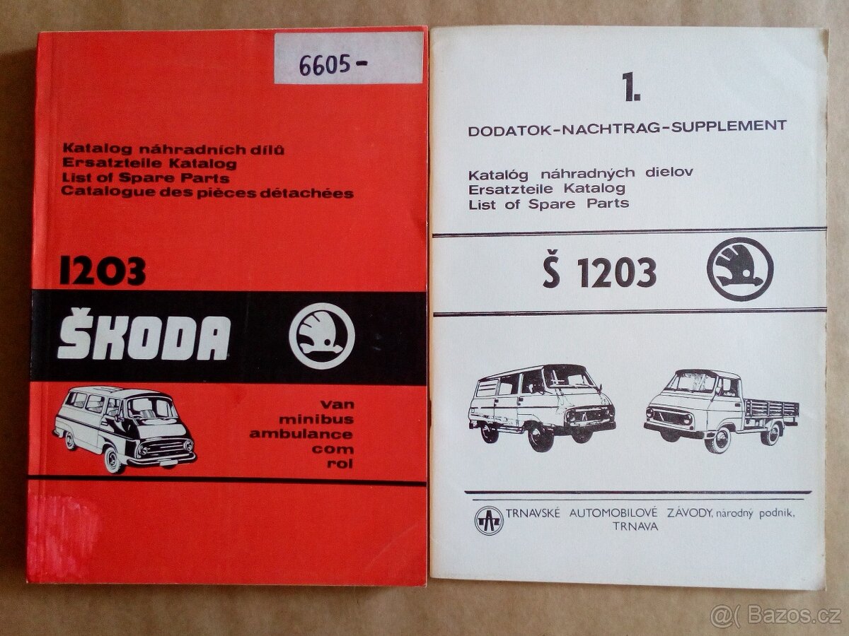 Škoda 1203 - katalog náhradních dílů + Dodatek