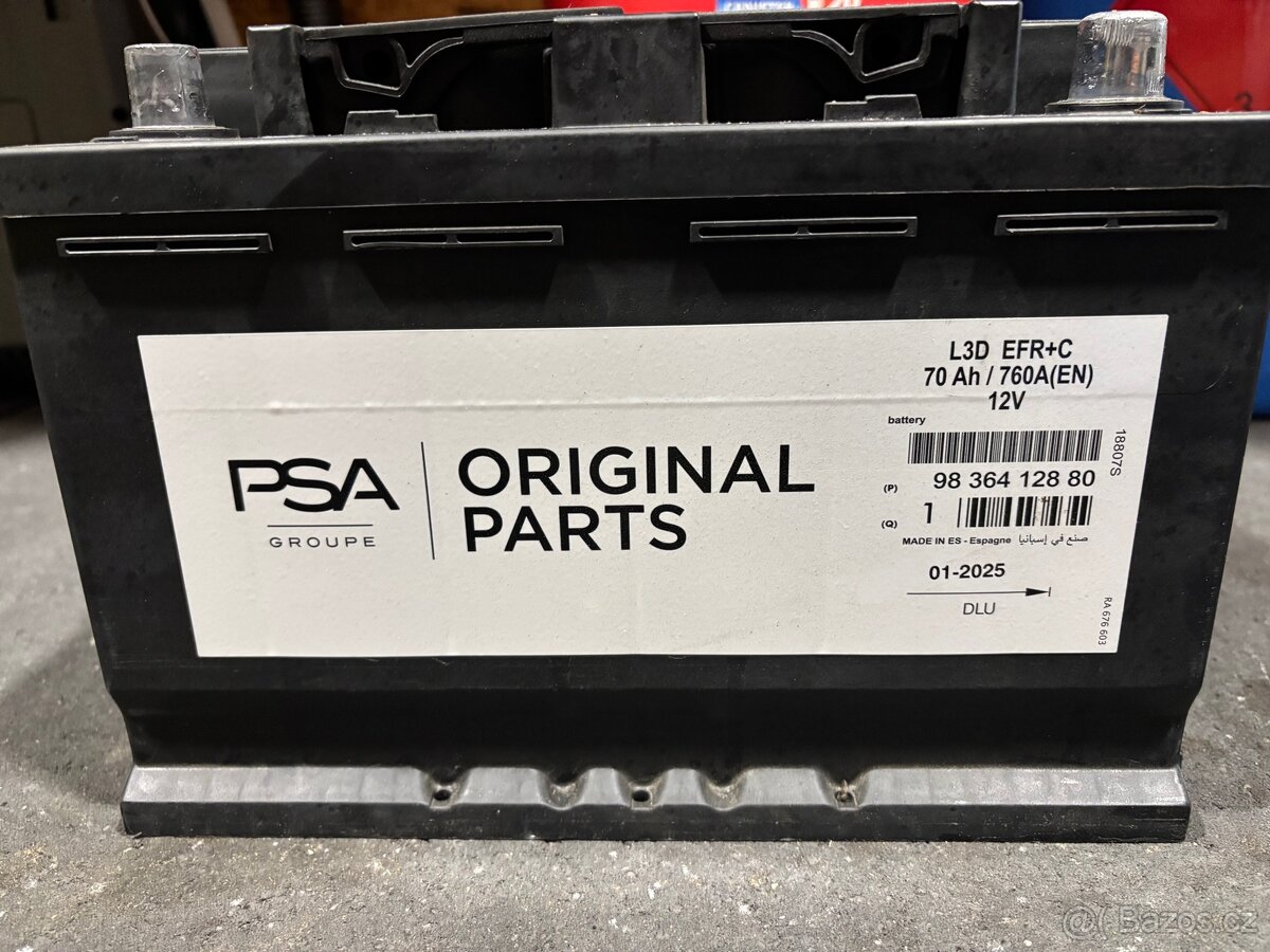 Autobaterie original PSA 12V 70 Ah 760 A, použita 1 rok