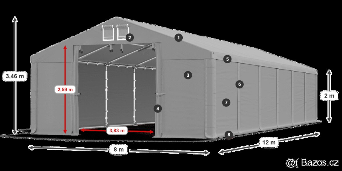 Skladový stan 8x12m Zimní