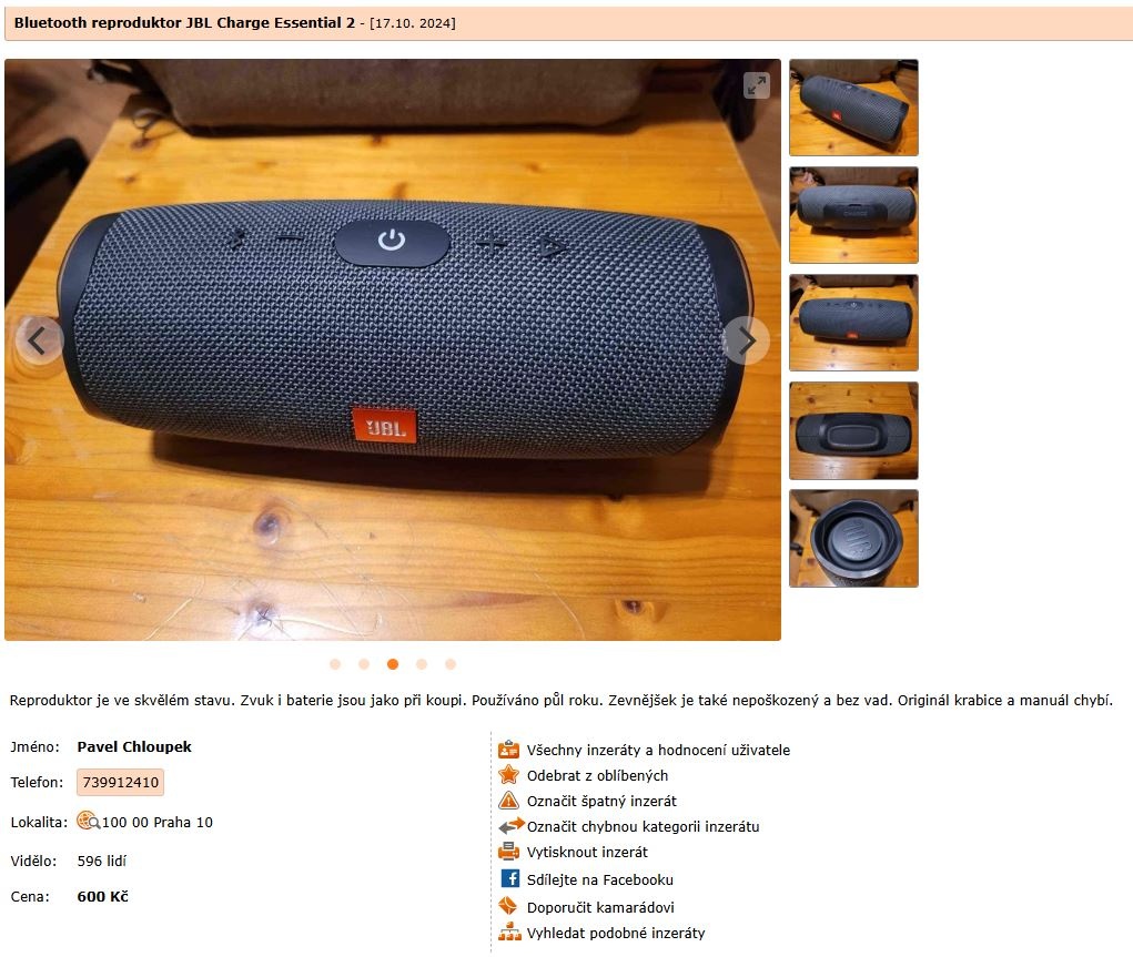 VAROVÁNÍ - Bluetooth reproduktor JBL Charge Essential 2
