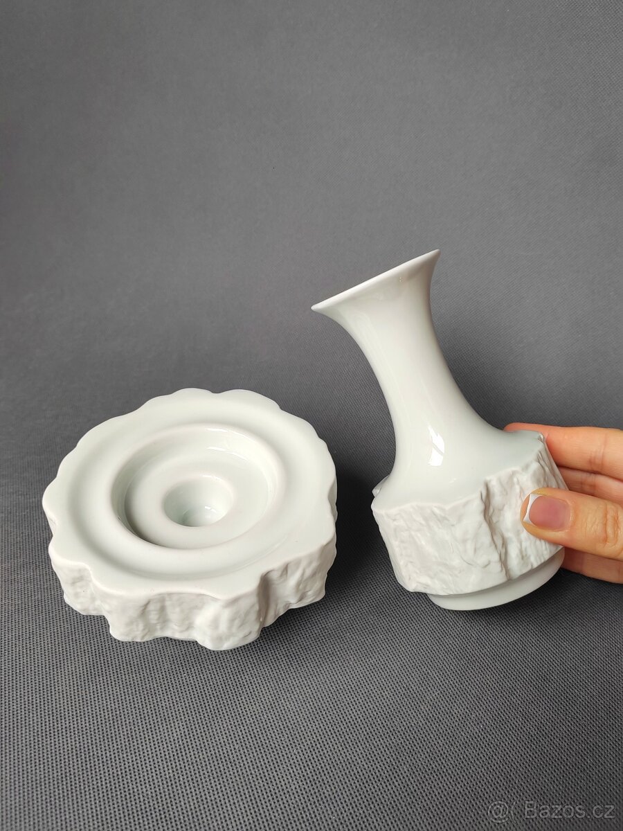 Sada neobvyklého porcelánu svícen+váza Bareuther Waldsassen