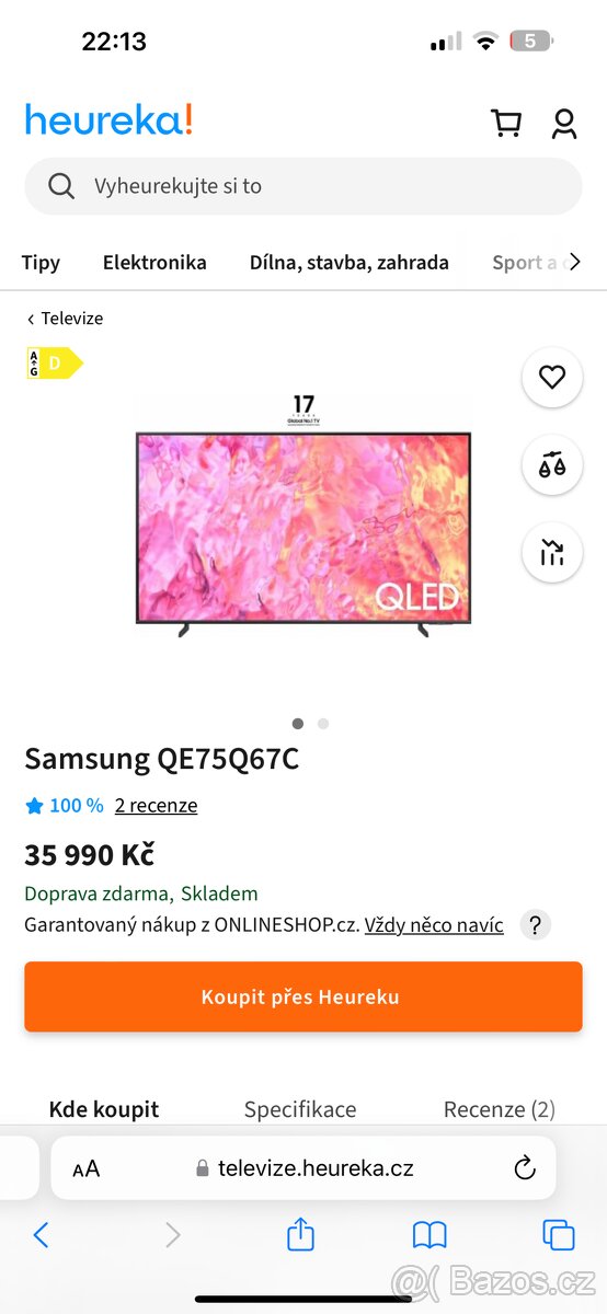 75" Samsung QE75Q67C ZÁRUKA DO 2029