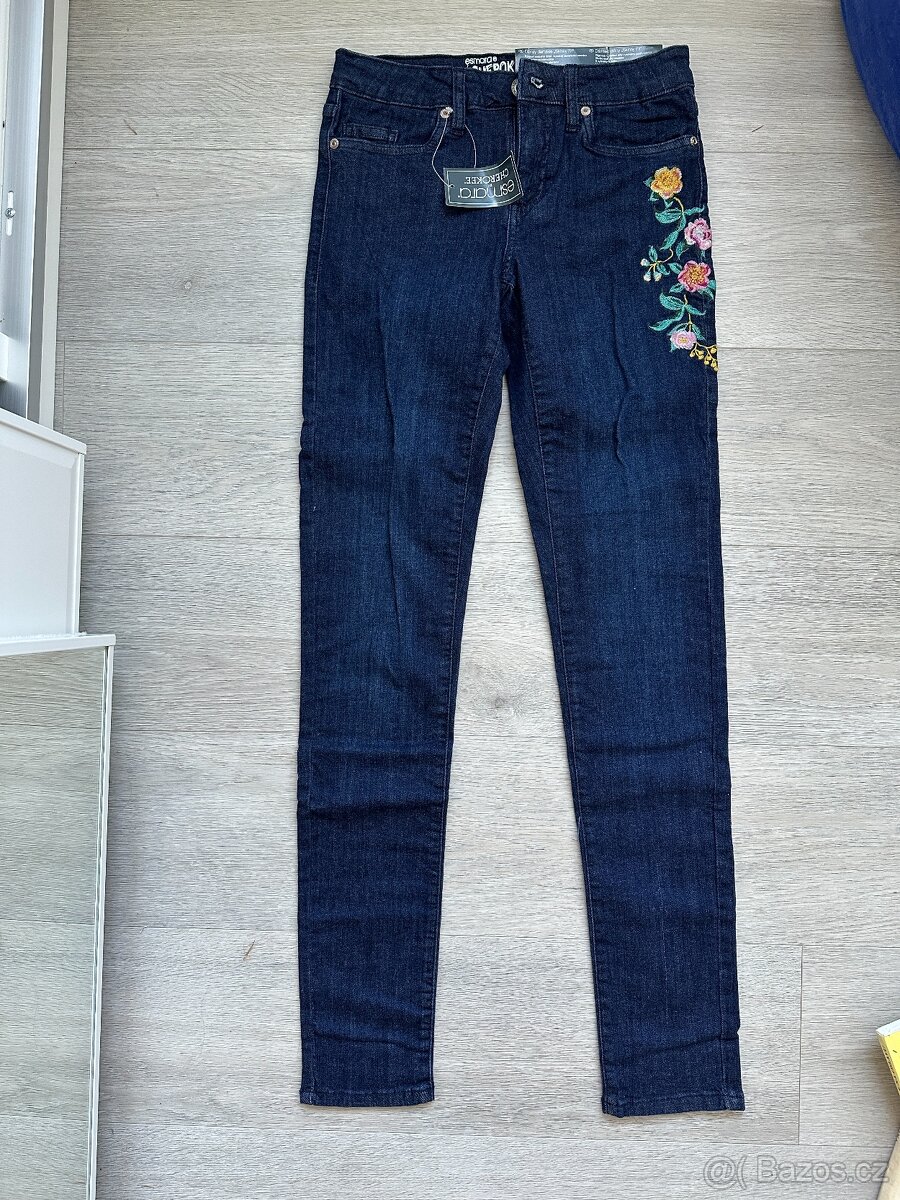 NOVÉ Dámské džíny Skinny fit s vyšívanými květy, vel. 34