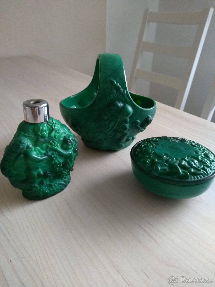 Malachytové (Jade) sklo - 3ks