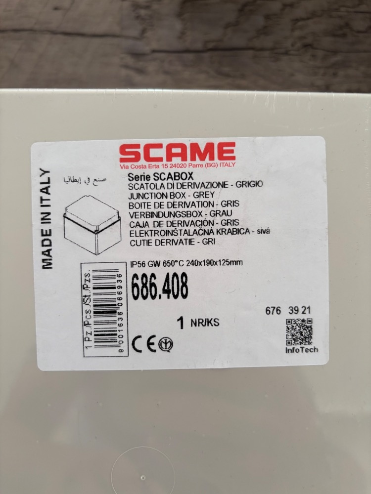 SCAME SCABOX 686.408 – Nová IP56 krabice 240×190×125 mm
