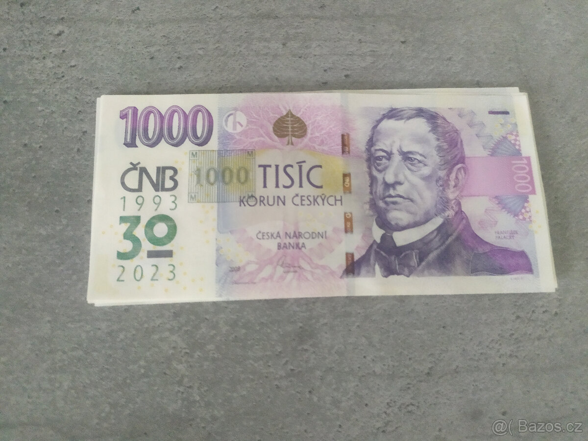 Sada 5ks výročních bankovek 1000kč s přítiskem ČNB