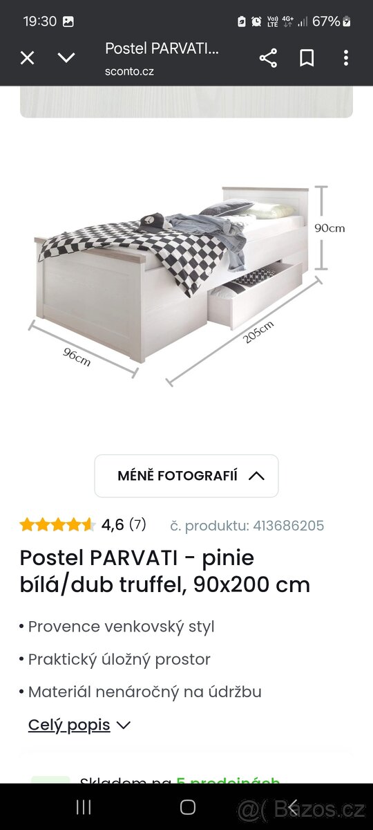 Postel s madrací a polohovacím roštem