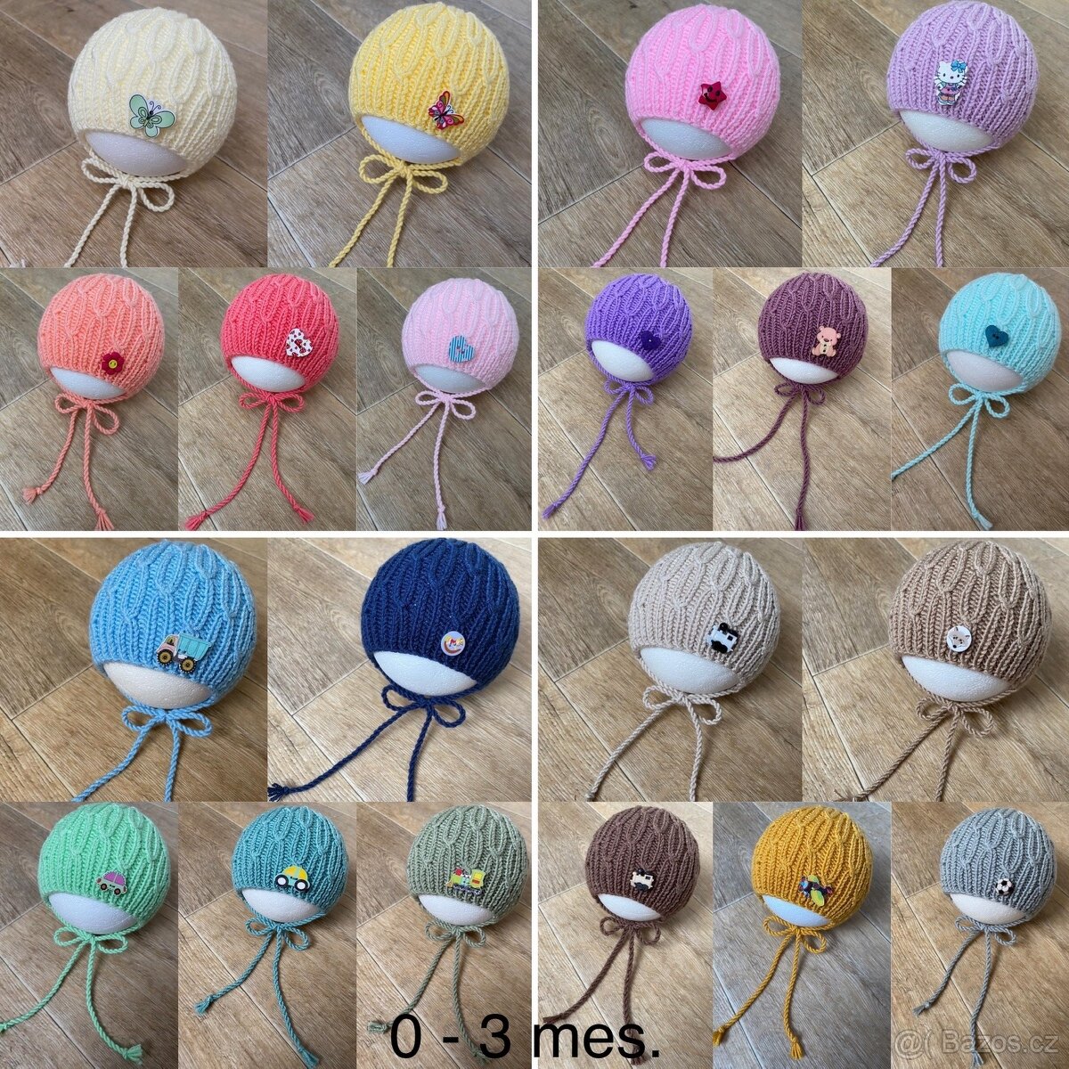 Ručně pletená dětská čepice 0-3 měs. různé barvy