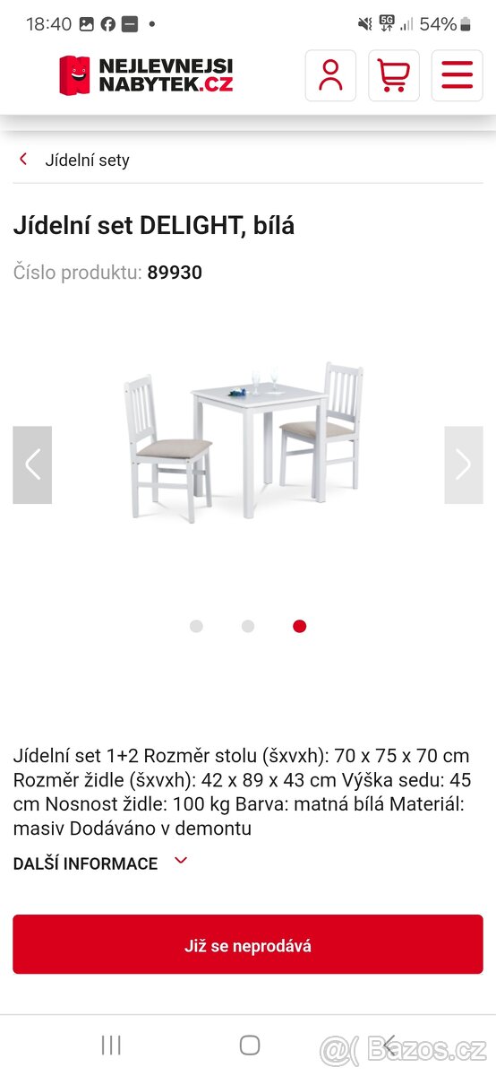 Jídelní sada stůl a 2 židle
