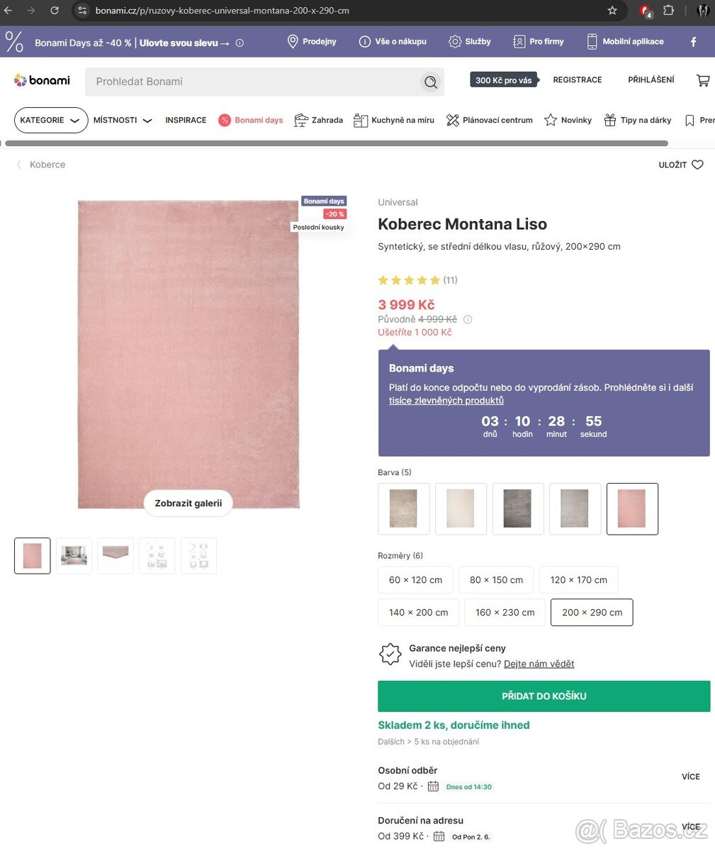 ✅nový designový růžový koberec Montana Liso 200 x 290 (2x3m)