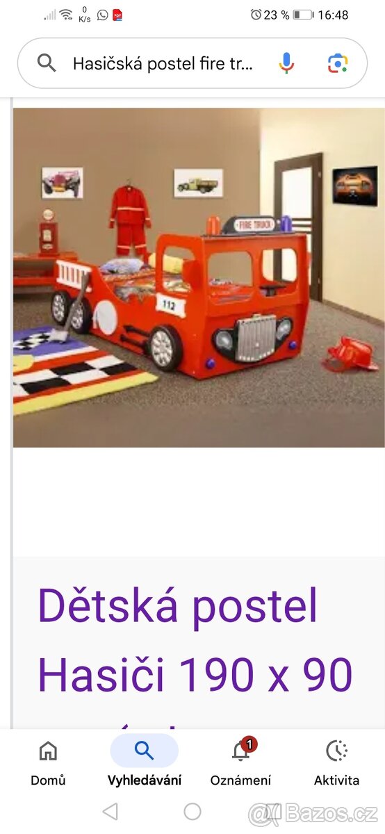 Dětská autopostel Hasiči