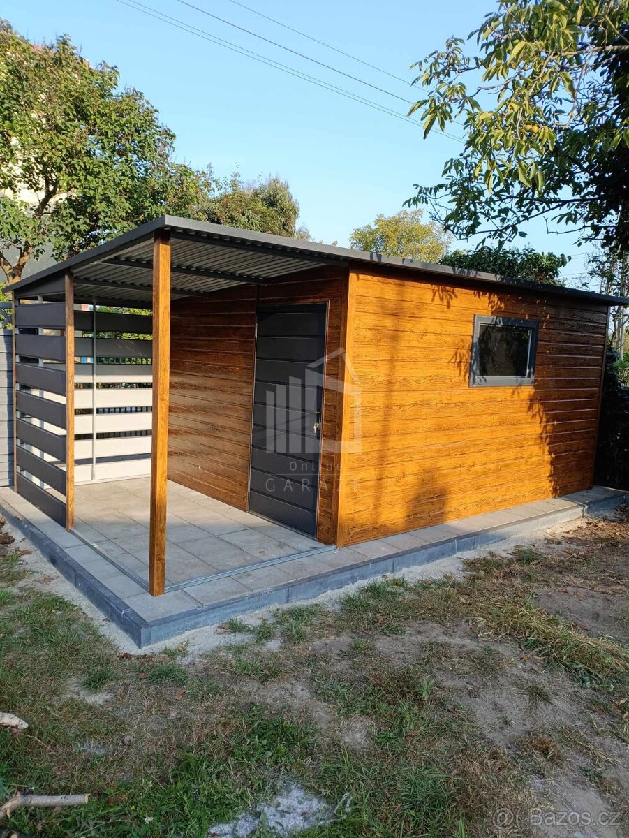 Zahradní domek 3,5x3m + přístřešek 2m - dveře - okno