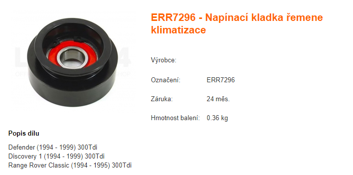 ERR7296 napínací kladka klimatizace Land Rover