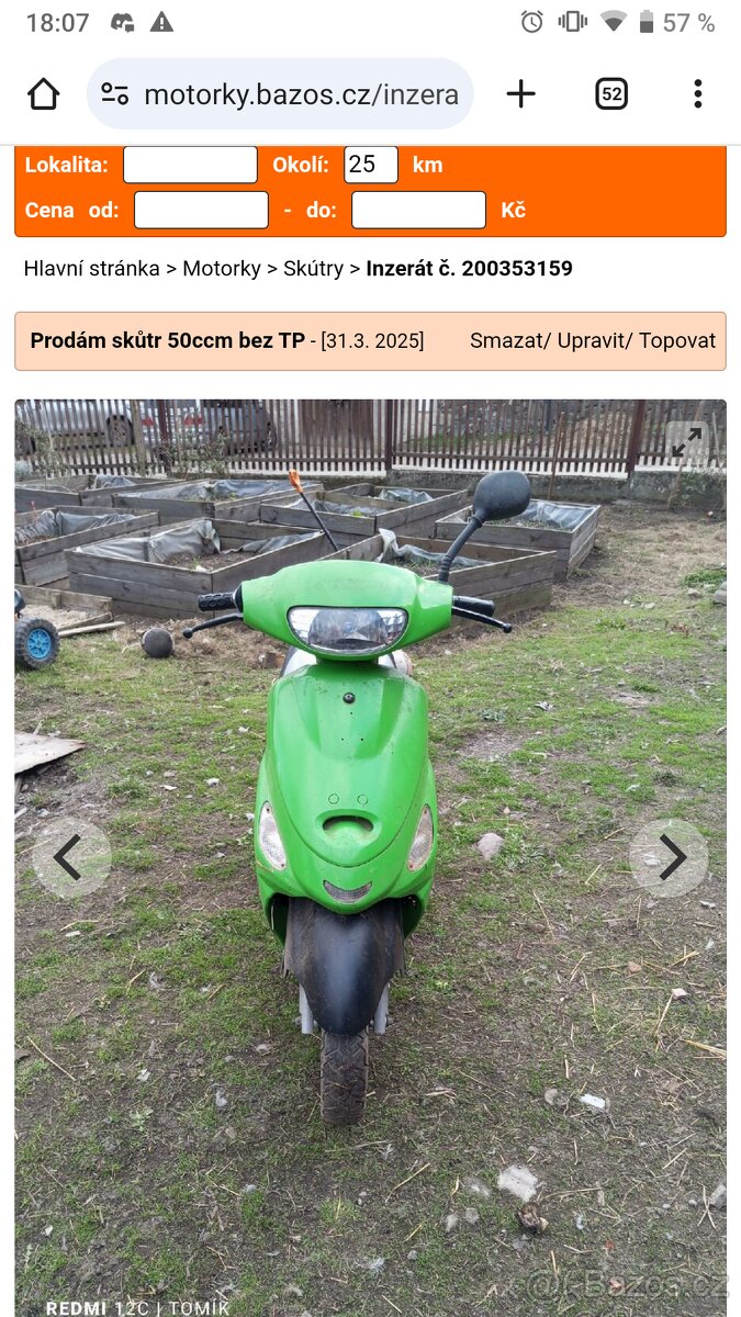 Prodám skútr 50 a koloběžku blata
