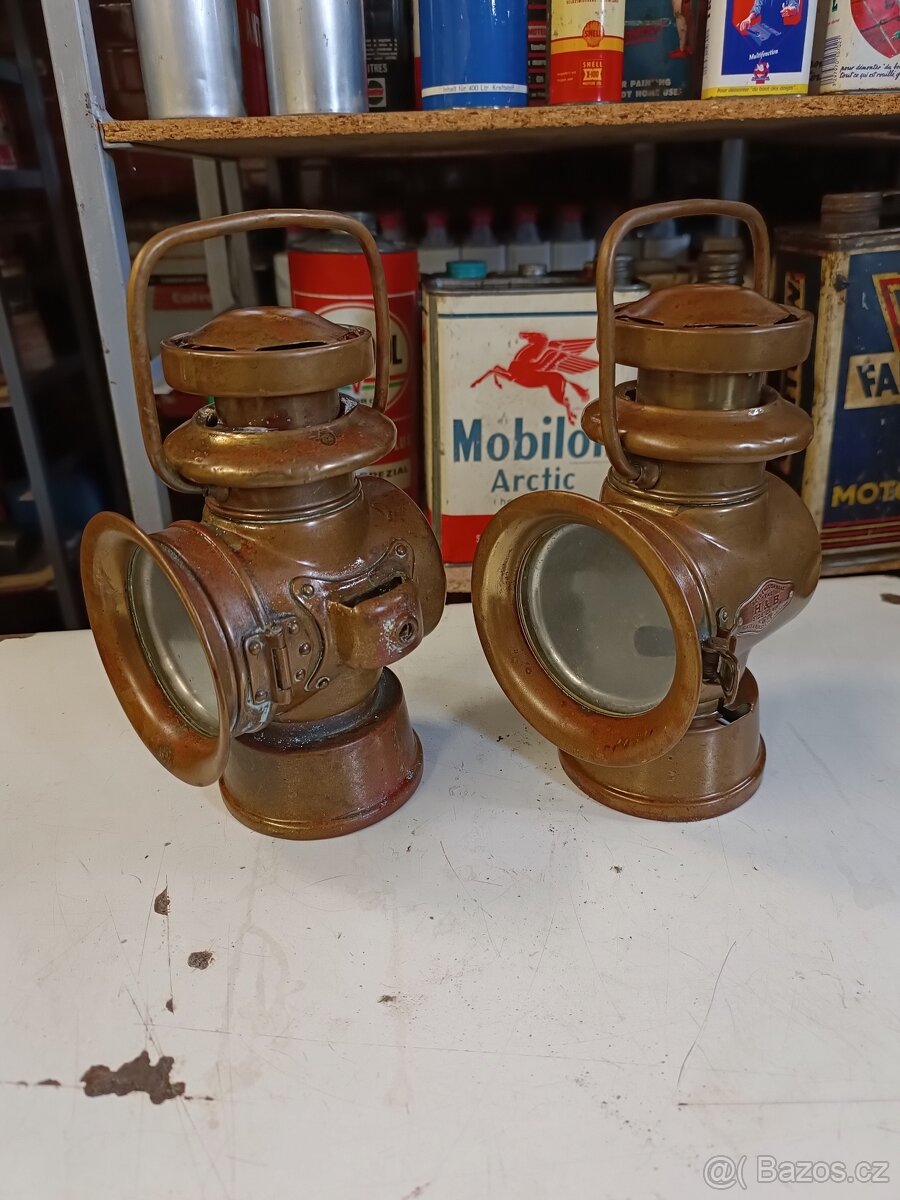 Staré karbidové světlo, 2ks pár, england, značeno P&H