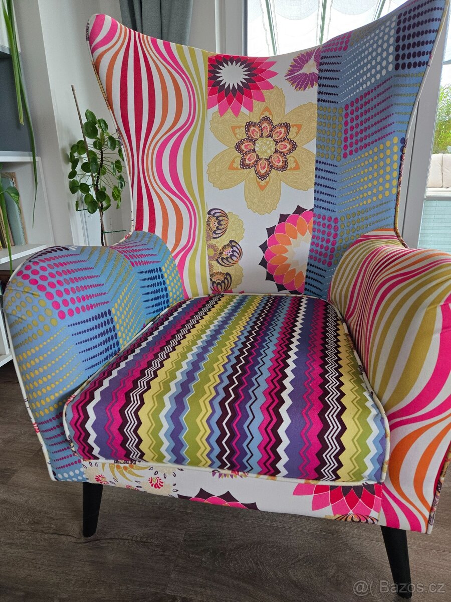 Patchwork křeslo FEEL, ušák
