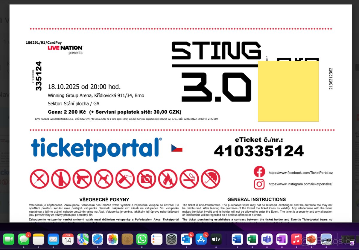 Sting - Brno 18.10. (2 lístky) - zlava