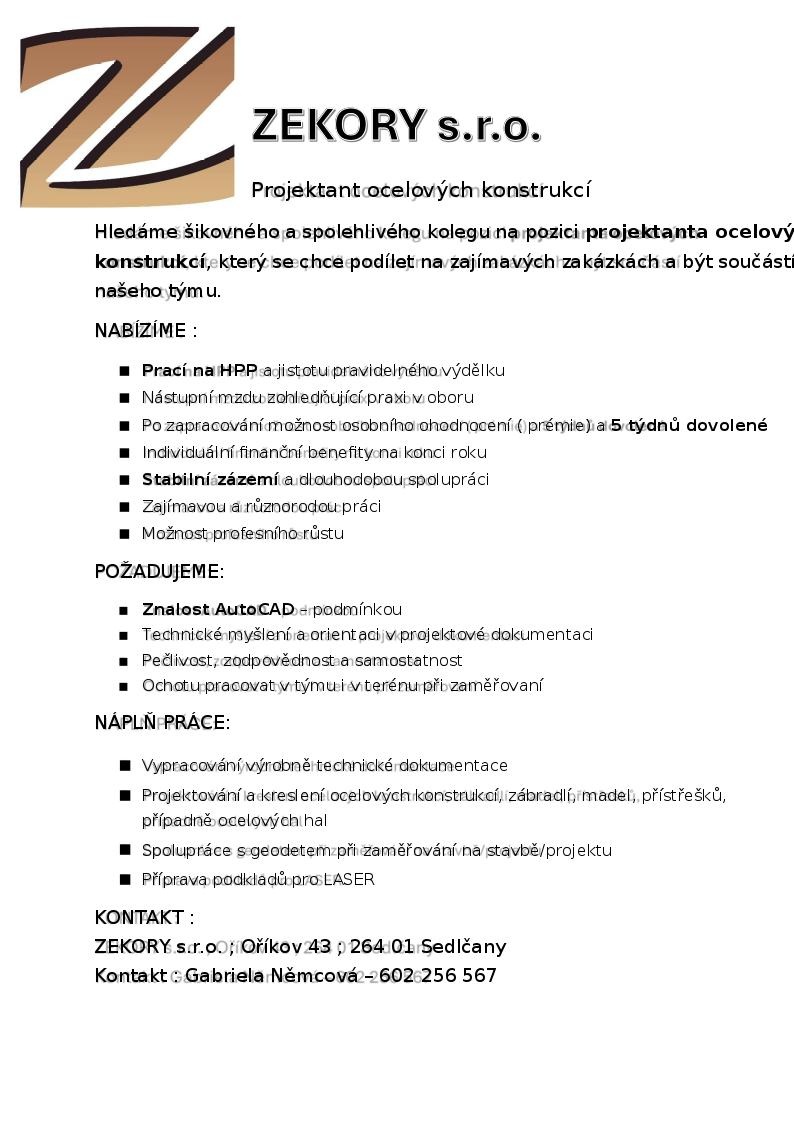 Projektant ocelových konstrukcí / Výrobní technik