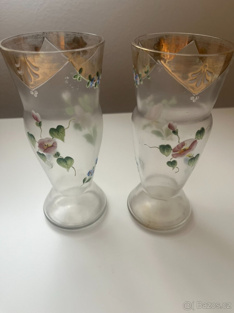 Starožitná malovaná sklenice, 2 ks
