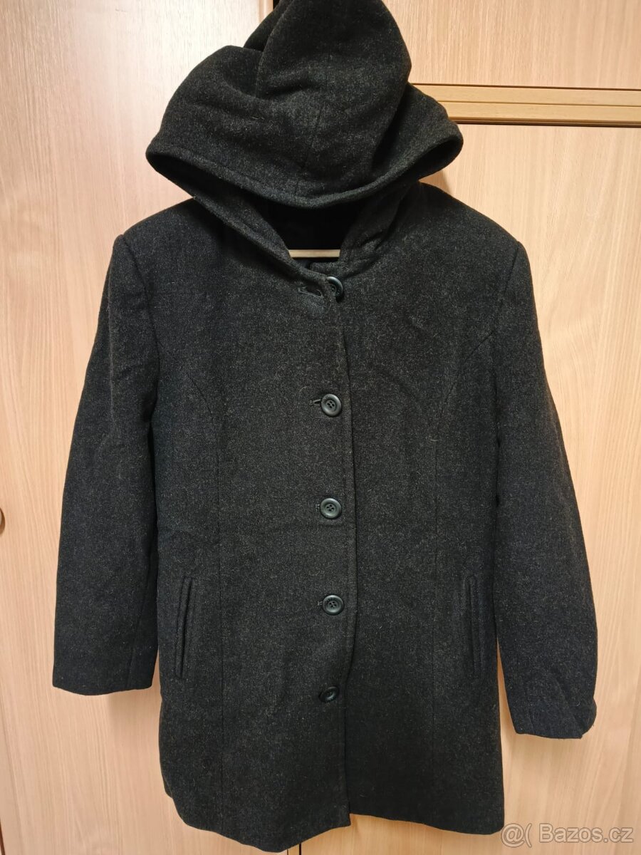 Vlněný ¾ kabát s kapucí, dámský