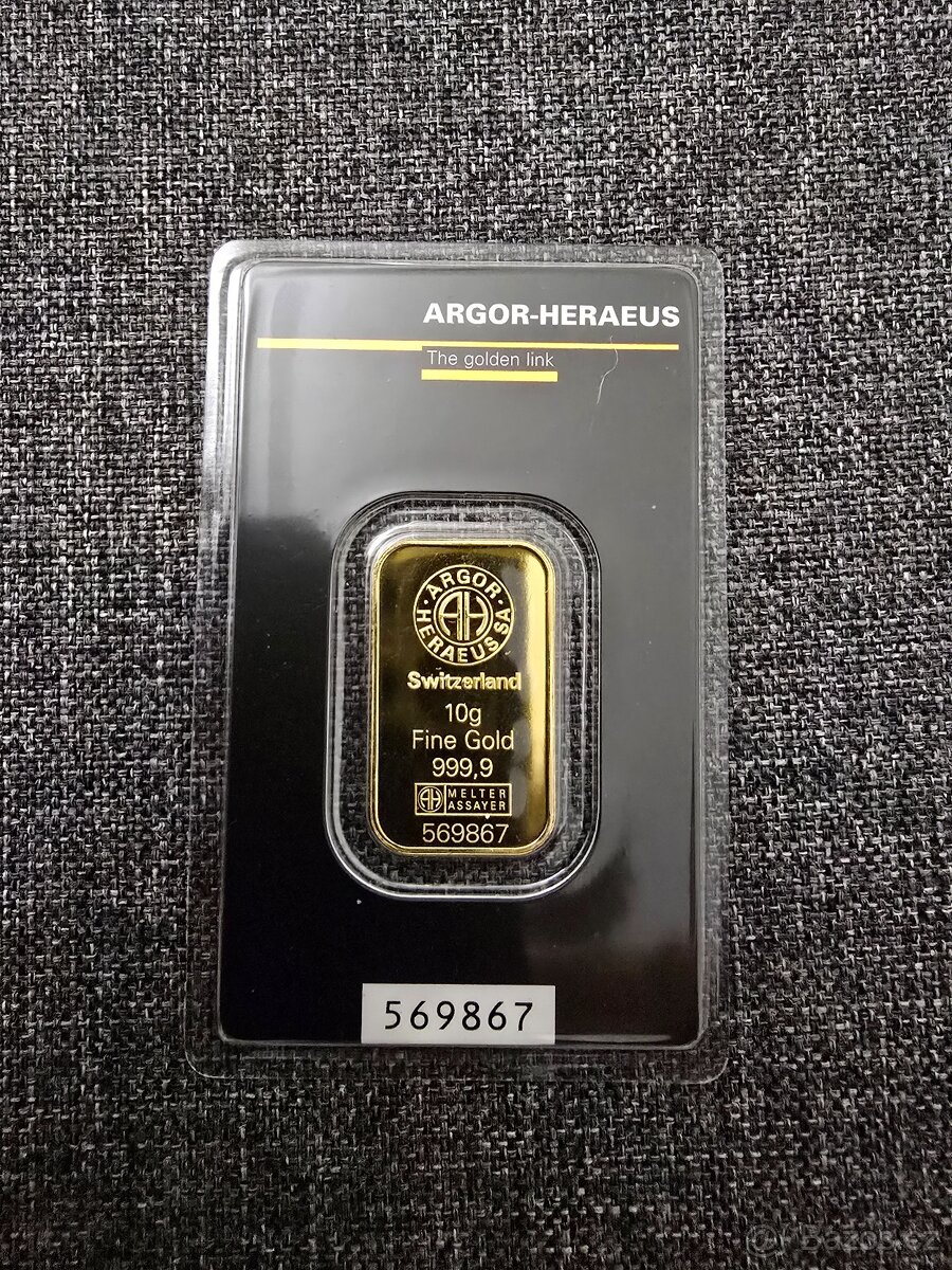 Zlatý slitek 10 g Argor Heraeus