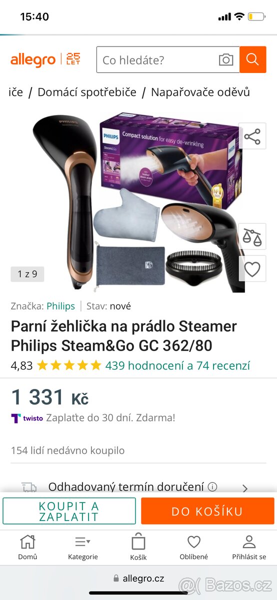 Parní žehlička na prádlo Steamer Philips Steam&Go GC 362/80