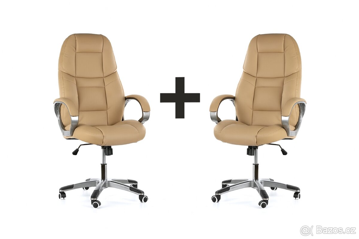 2x nové Kožené kancelářské křeslo KEVIN, béžové