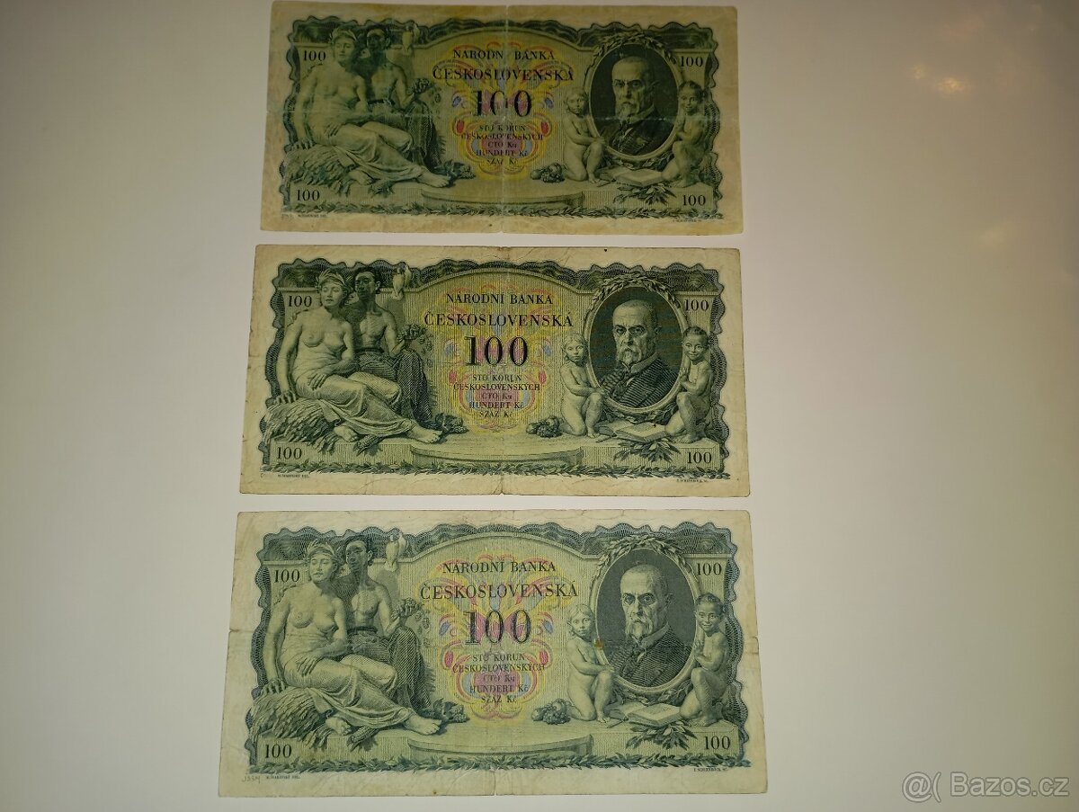 VZÁCNÉ BANKOVKY 100 KČS, 1931, JEDNOPÍSMENNÉ, NEPERFOROVANÉ