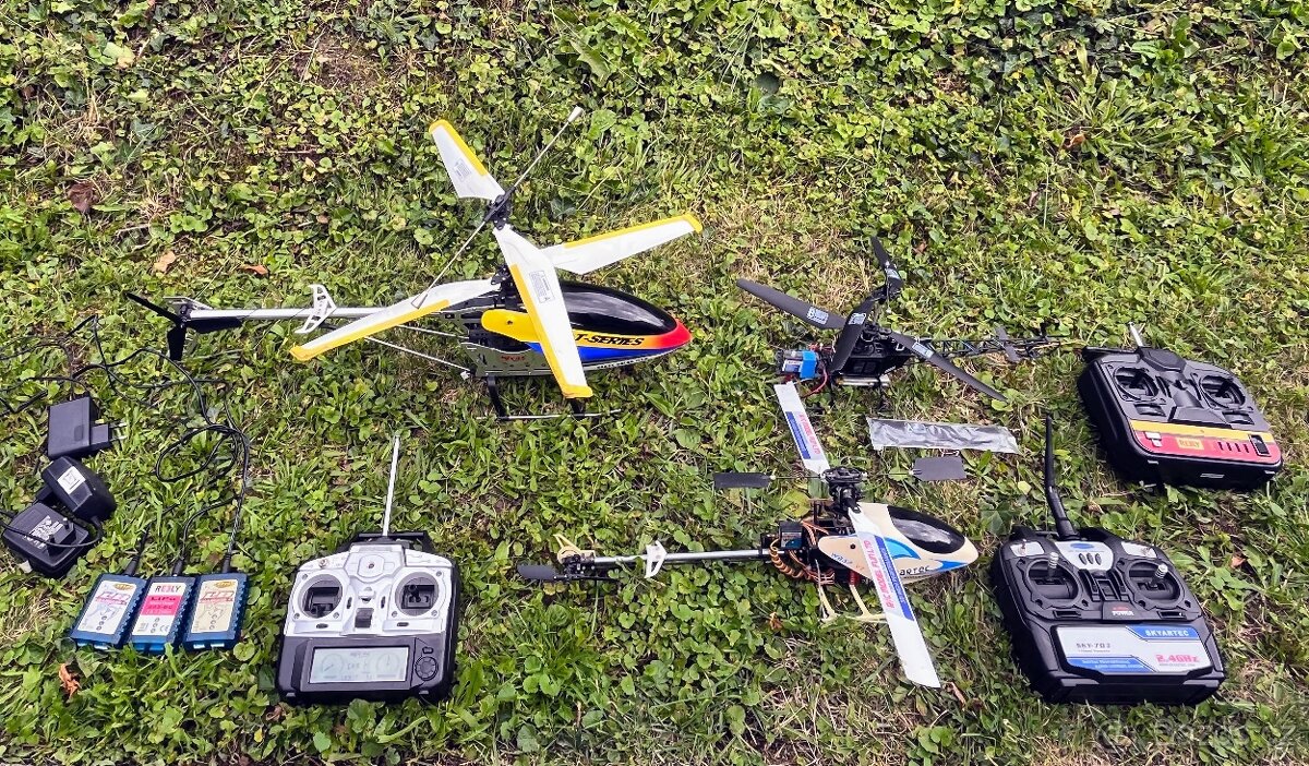 RC vrtulníky TŘI - MJX, Skyartec, RE3LY + příslušenství