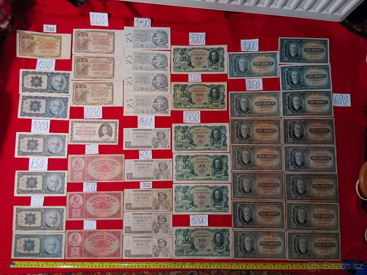 Československé bankovky třetí část ceny jsou za ks a na fotu