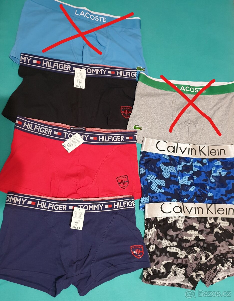 Boxerky Tommy Hilfiger, Lacoste, CK - nenošené