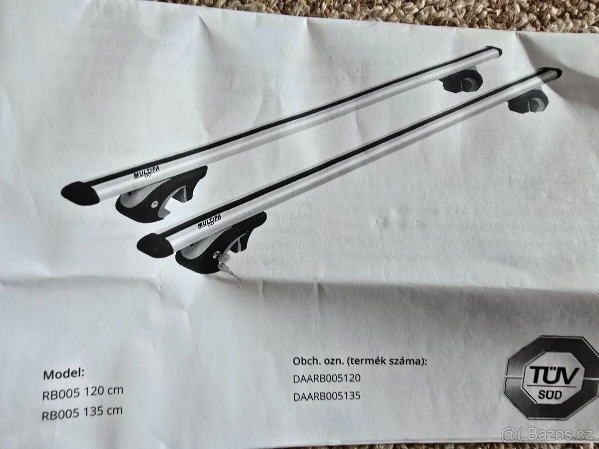 Hliníkové střešní nosiče (příčníky) Multipa 120 cm - uzamyka
