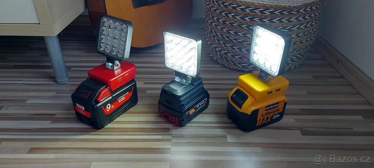 Svítilna Aku DeWALT+Milwaake+Bosch18V+2xUSB s nabíjením USB