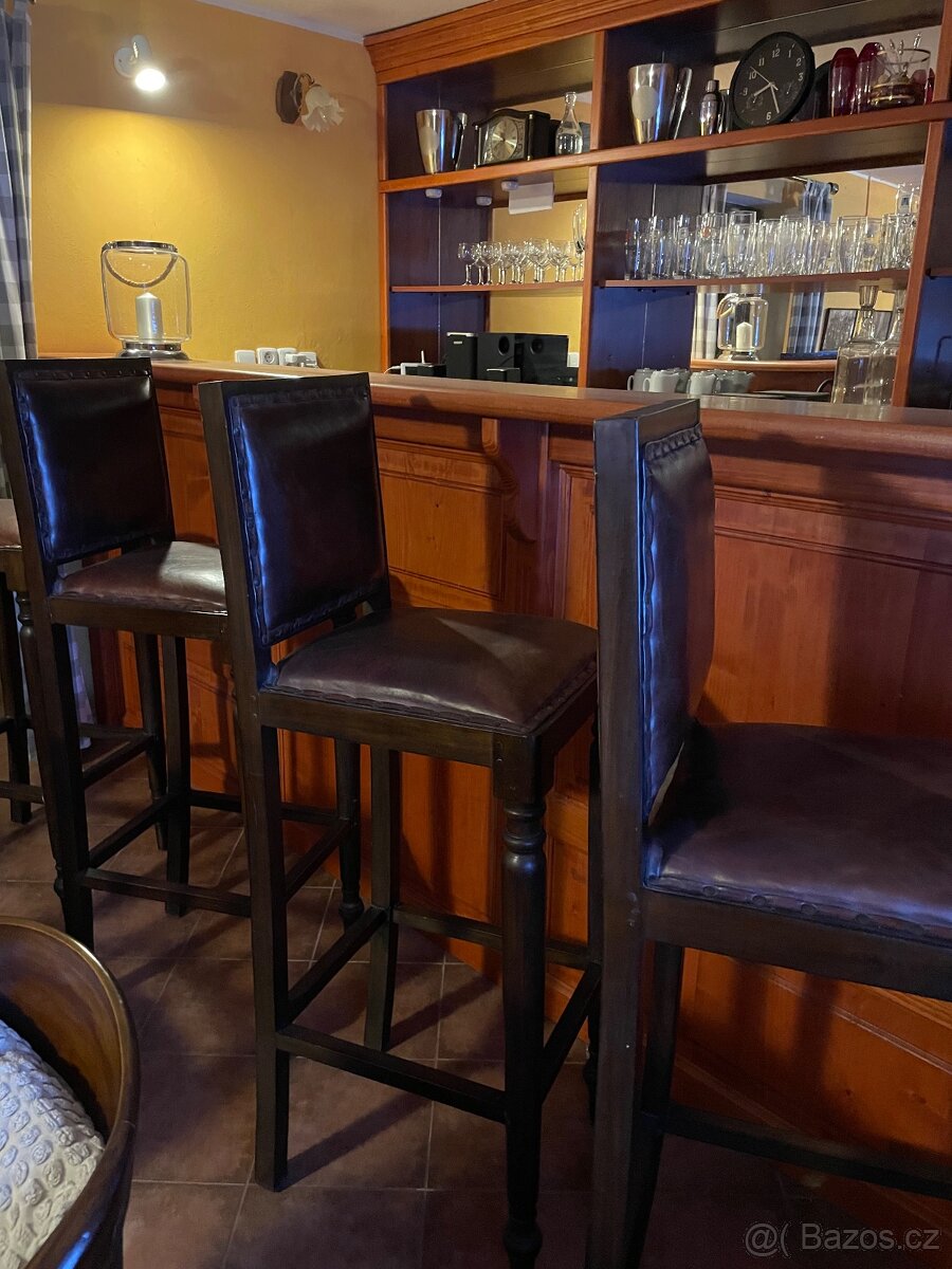 Barová židle teak/kůže