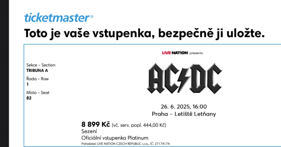 AC/DC -2x vstupenka na sezení v první řadě