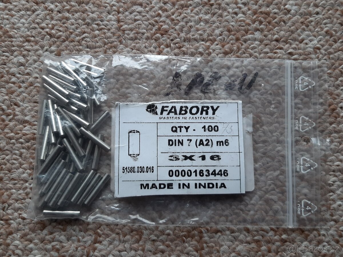 Nerezové válcové kolíky 3,4,5 mm