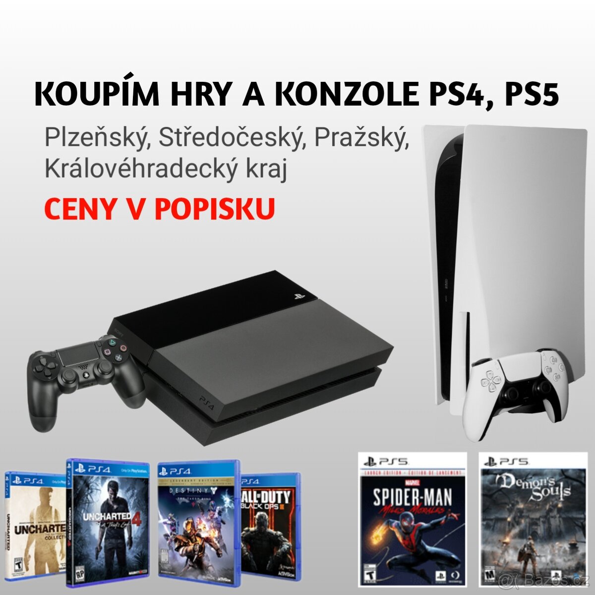 KOUPÍM PS5, PS4 konzole, ovladače, hry