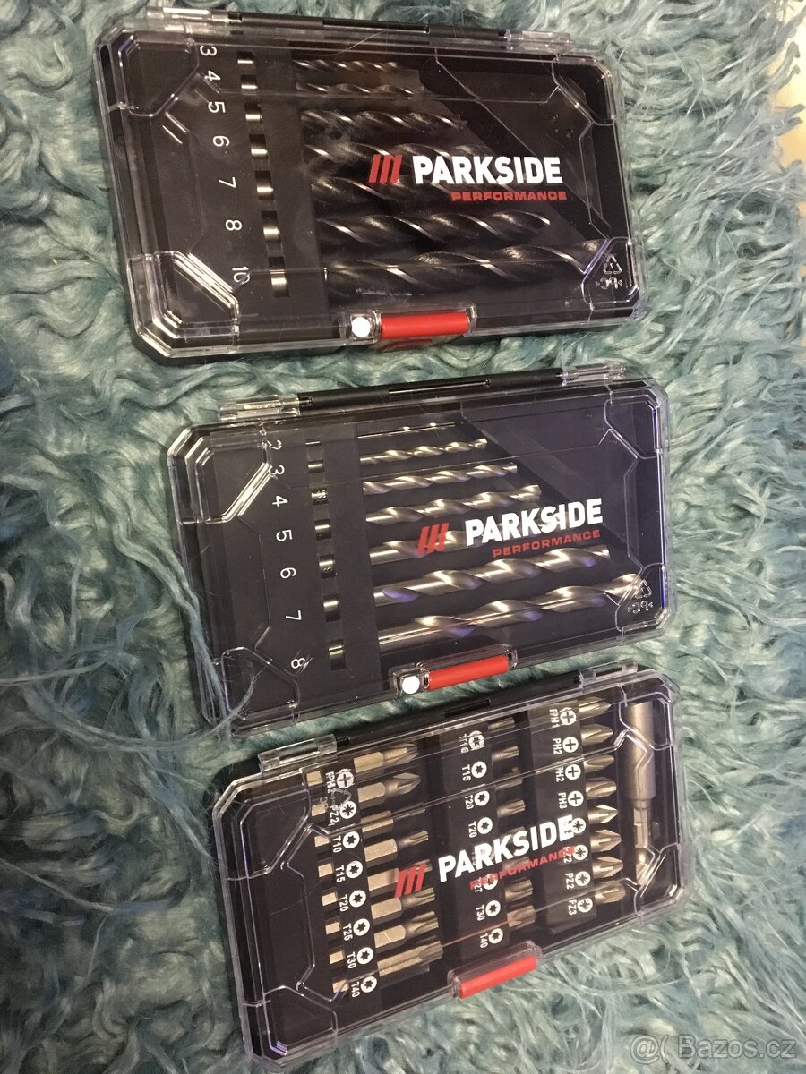 Parkside 3x sada vrtáky (3x7 ks + sada bitů 25 ks) PC 700 Kč