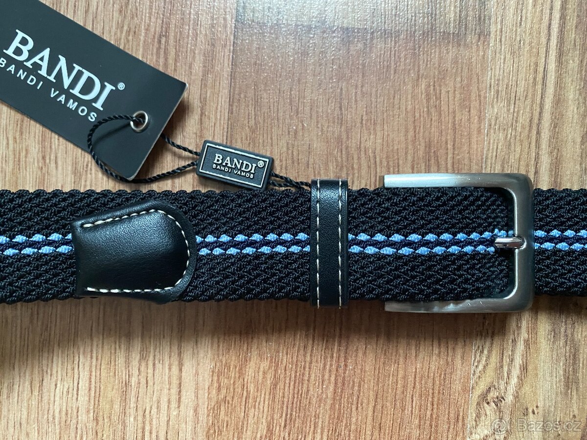 Nový pánský pružný opasek Bandi -L/XL, černý s modrými pruhy