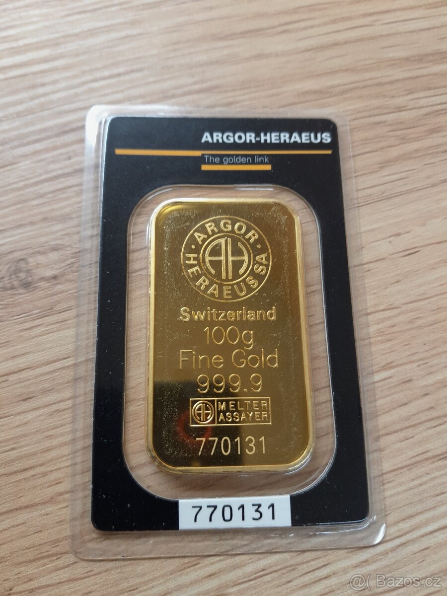 Investiční zlatý slitek Argor Herareus 100 g