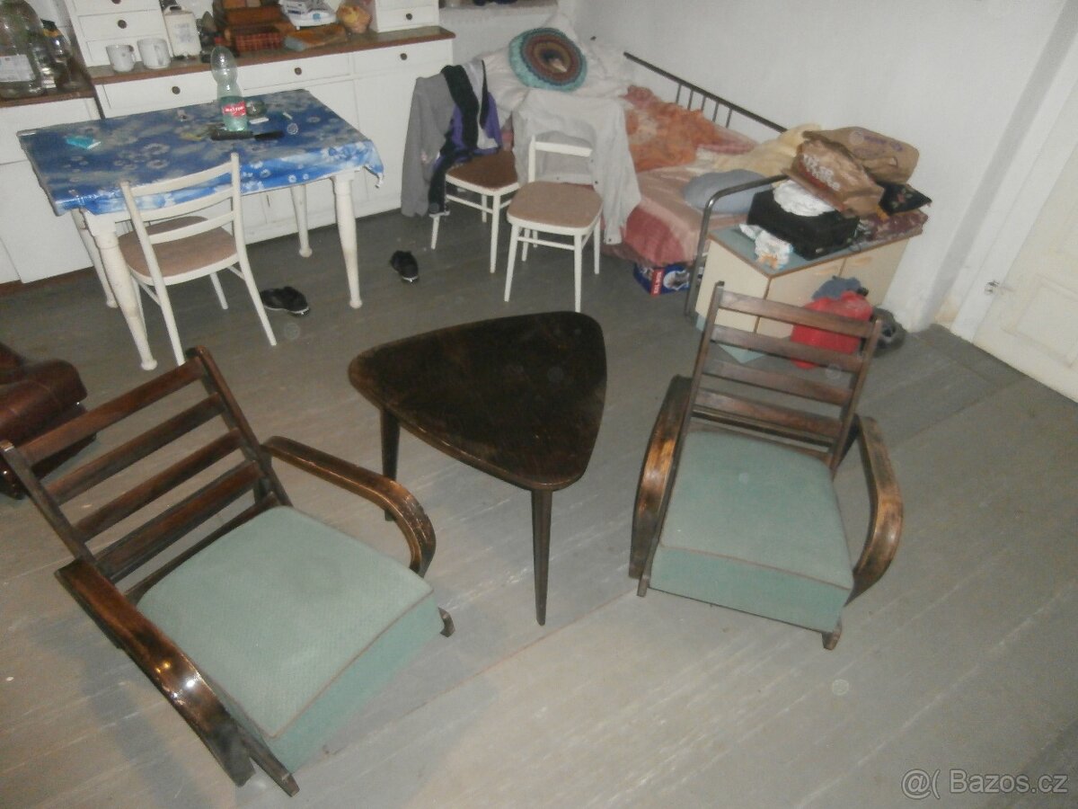 Retro křeslo Koželka Kropáček 2x + stolek