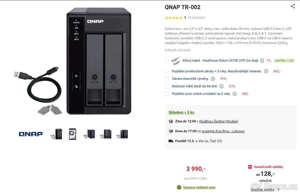 QNAP TR-002 - TOP v záruce + 2 x 4TB WD