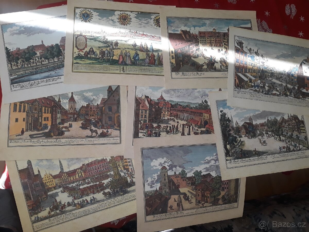 LEVNĚ kolorované litografie Norimberka LP 1716