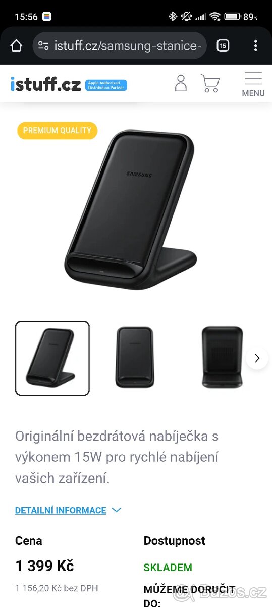 Bezdrátová nabíječka 15W + adaptér s kablikem