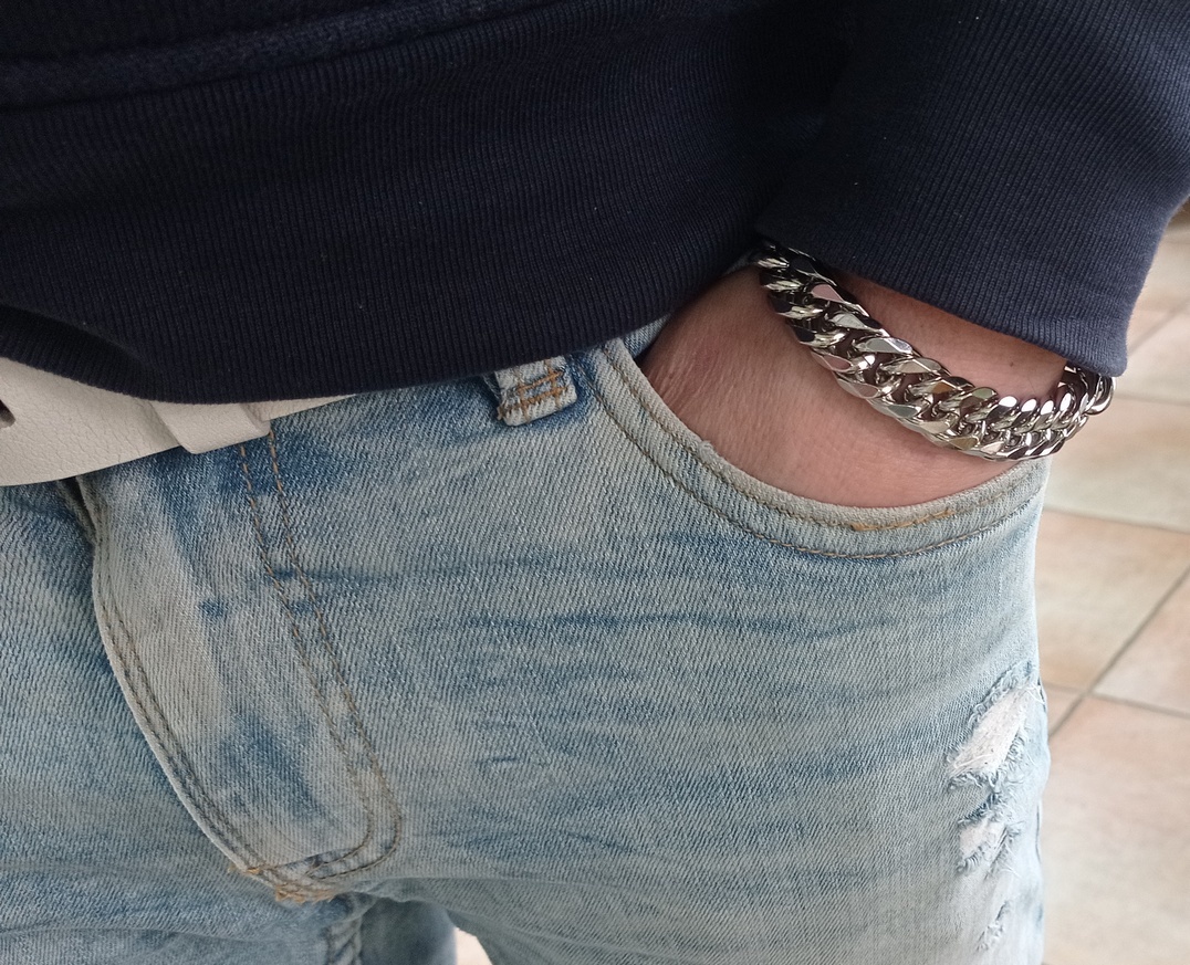 NOVÝ masivní pánský náramek Shiny Cuban Silver Steel š.14 mm