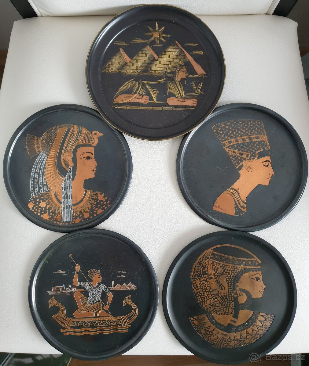 Retro talířky Egypt Faraon Nefertiti Sfinga 5ks
