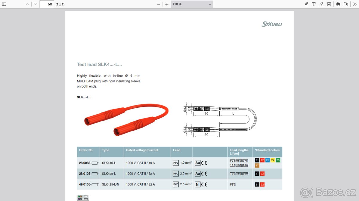 Rudý kabel 1000V 32A 0.5m 2_banánky